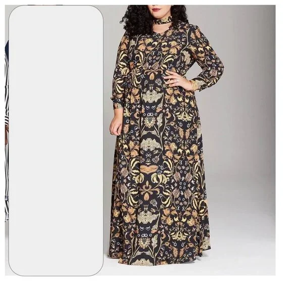 Girl With Curves | Dresses | Girl With Curves 3x Maxi Dress Blackgold Long  Sleeve Neck Tie | Poshmark